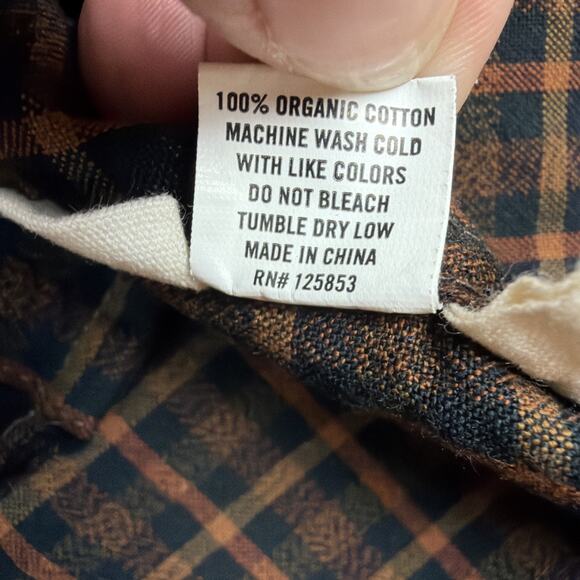 Taylor Stitch Flannel Shirt Mens 44 Brown Blue Plaid Organic Cotton Thick - Picture 9 of 10